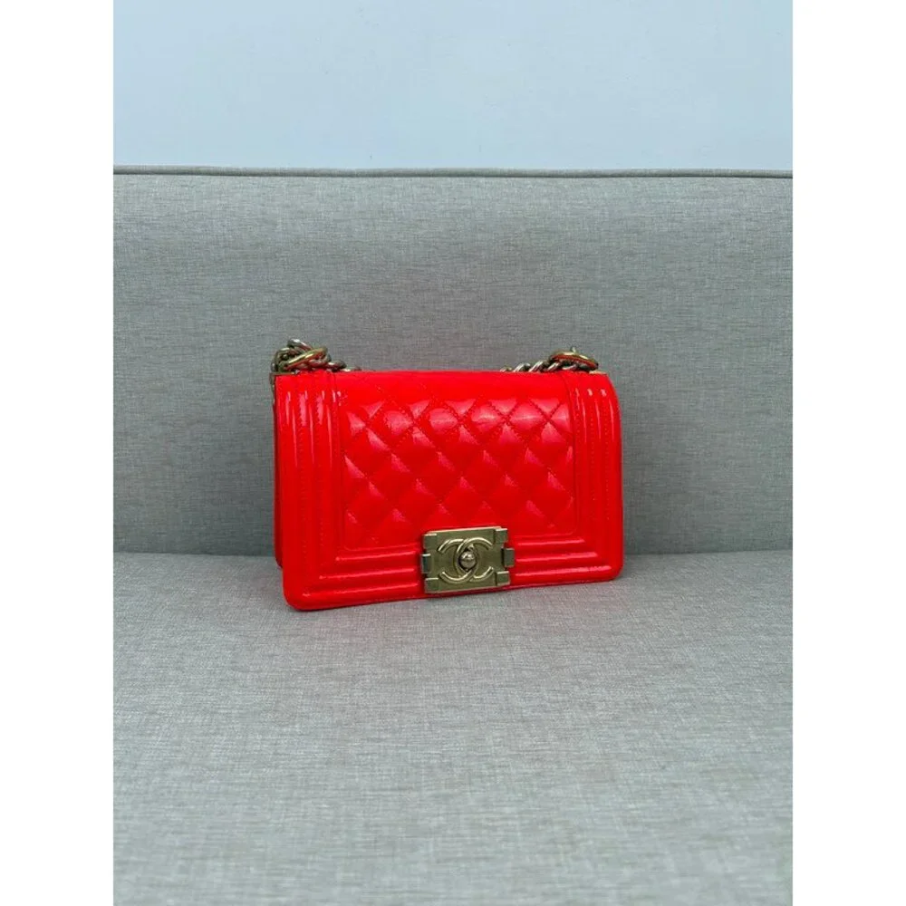 CHANEL Bright Red Patent Le Boy Flap Bag Small GHW
